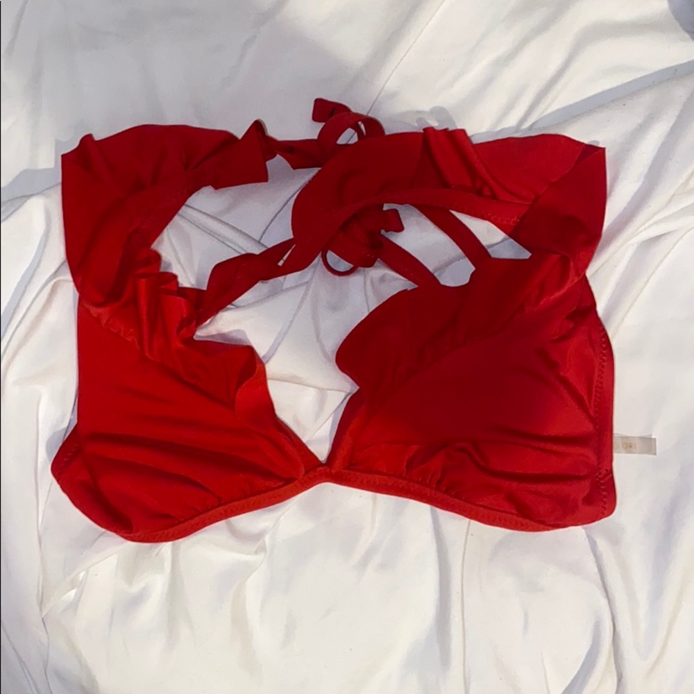 Red ruffled bikini top